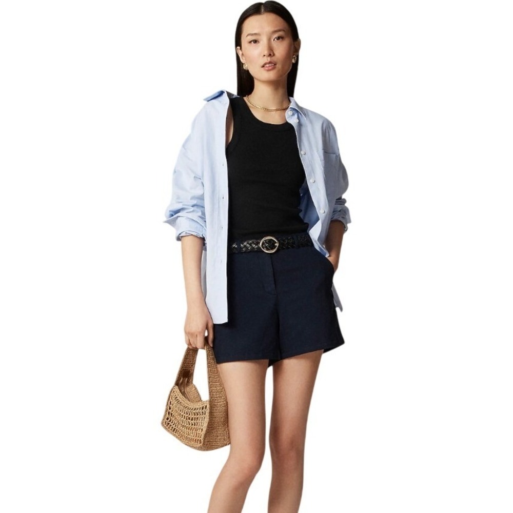 J.Crew Navy Blue Pleated Chino Shorts Size 2 Stretch High Rise Classic NWOT $69